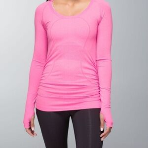 lululemon athletica Swiftly Tech Pink Long Sleeve Scoop Neck Ruched Women's Top